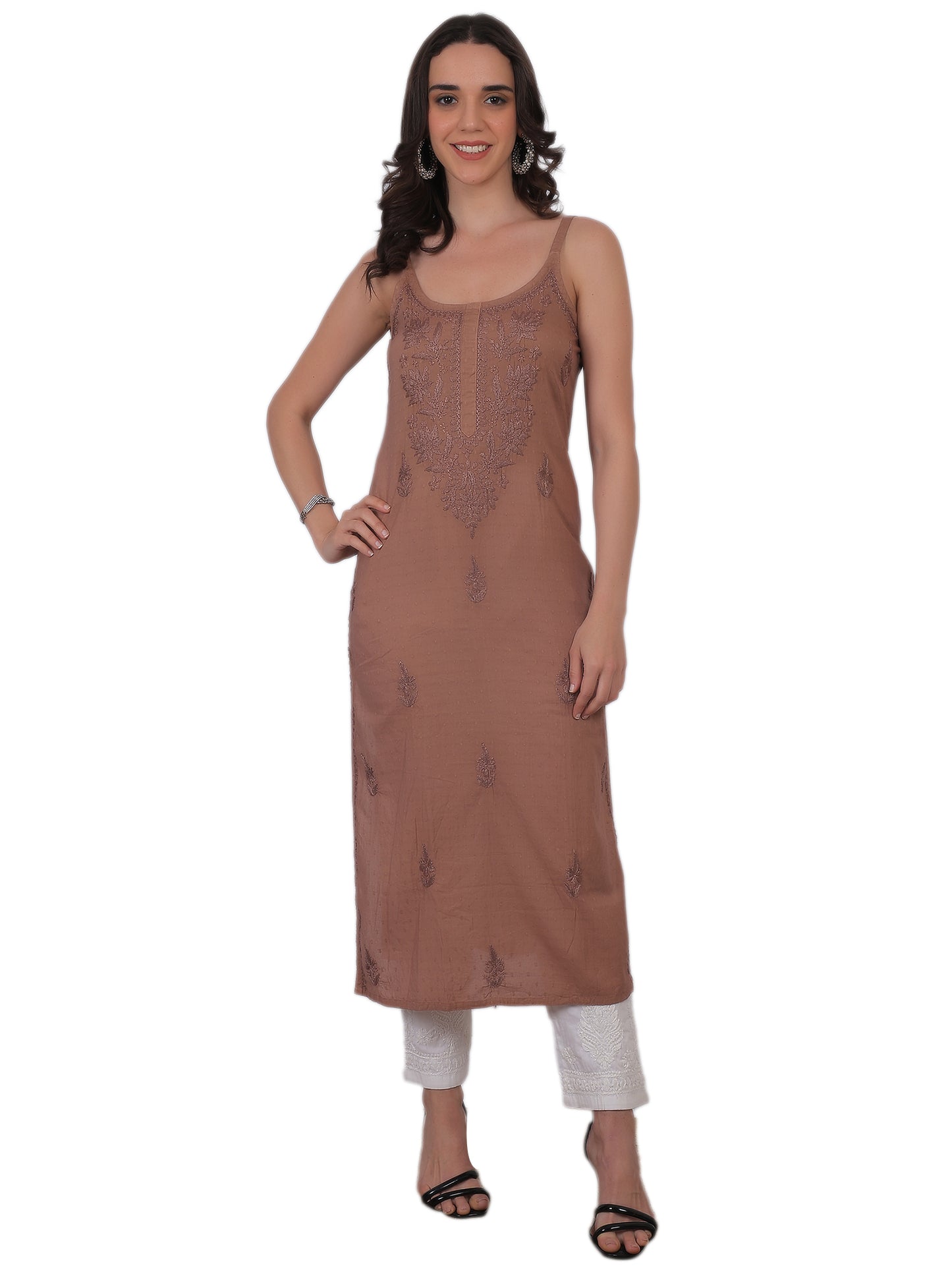 Shop sea green pure cotton dobby Chikankari straight kurti with authentic Lucknowi hand embroidery. Soft, breathable and perfect for summer wear.