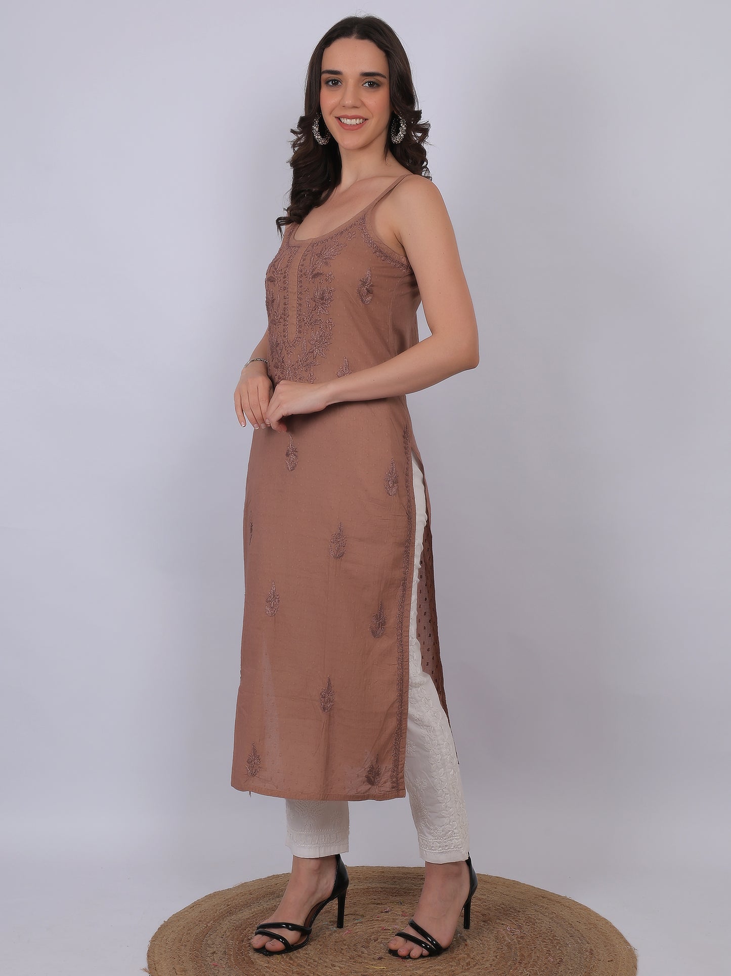 Shop sea green pure cotton dobby Chikankari straight kurti with authentic Lucknowi hand embroidery. Soft, breathable and perfect for summer wear.