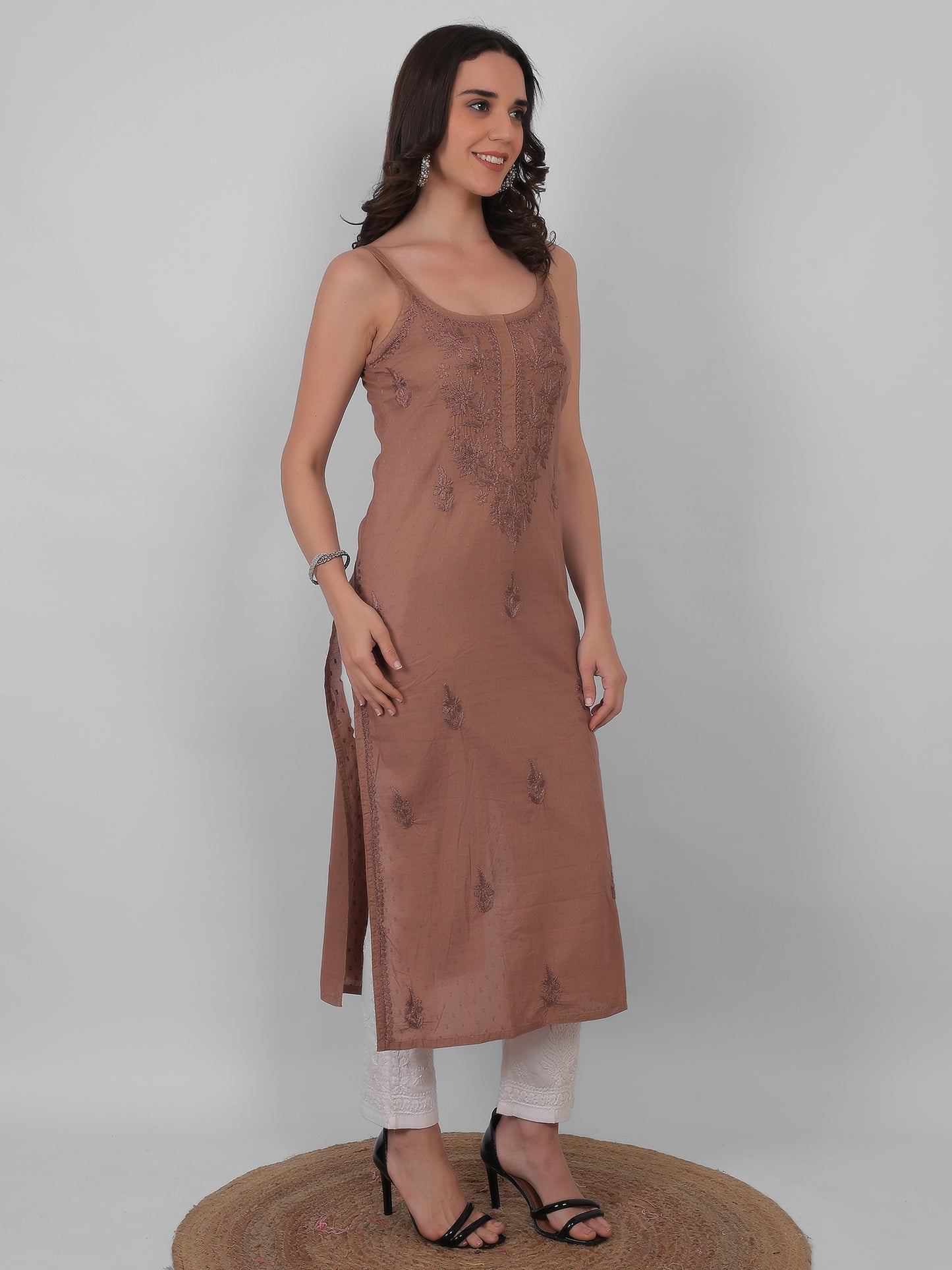 Shop sea green pure cotton dobby Chikankari straight kurti with authentic Lucknowi hand embroidery. Soft, breathable and perfect for summer wear.