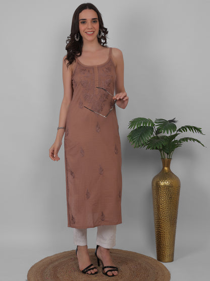 Shop sea green pure cotton dobby Chikankari straight kurti with authentic Lucknowi hand embroidery. Soft, breathable and perfect for summer wear.