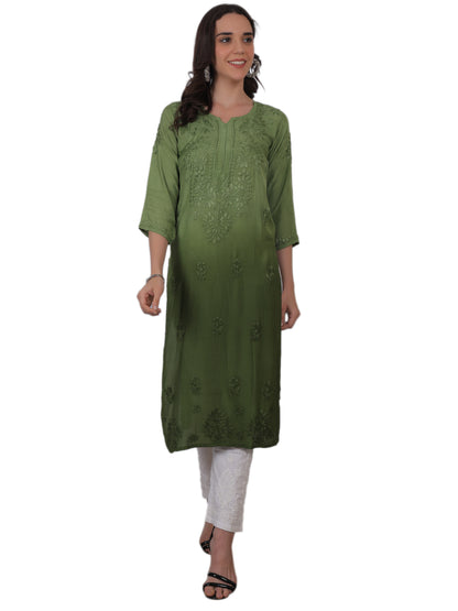 ആഡംബര സിയാൻ ചിക്കൻകാരി കുർത്തി ഹാൻഡ് എംബ്രോയ്ഡറി മസ്ലിൻ ഫാബ്രിക്ക്, മുഗളായി, ലഖ്നവി മോട്ടിഫുകൾ - ബോളിവുഡ്-റെഡി പരമ്പരാഗത ചാരുത