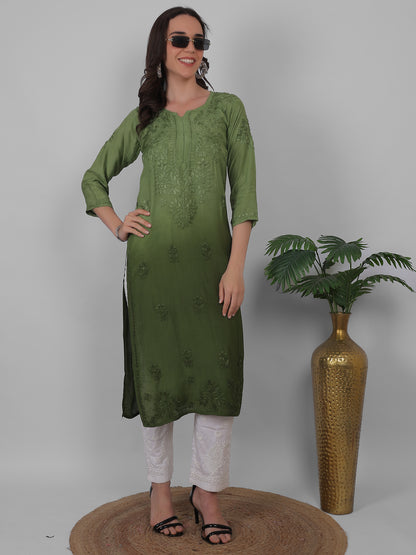 ആഡംബര സിയാൻ ചിക്കൻകാരി കുർത്തി ഹാൻഡ് എംബ്രോയ്ഡറി മസ്ലിൻ ഫാബ്രിക്ക്, മുഗളായി, ലഖ്നവി മോട്ടിഫുകൾ - ബോളിവുഡ്-റെഡി പരമ്പരാഗത ചാരുത