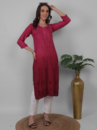 ആഡംബര സിയാൻ ചിക്കൻകാരി കുർത്തി ഹാൻഡ് എംബ്രോയ്ഡറി മസ്ലിൻ ഫാബ്രിക്ക്, മുഗളായി, ലഖ്നവി മോട്ടിഫുകൾ - ബോളിവുഡ്-റെഡി പരമ്പരാഗത ചാരുത