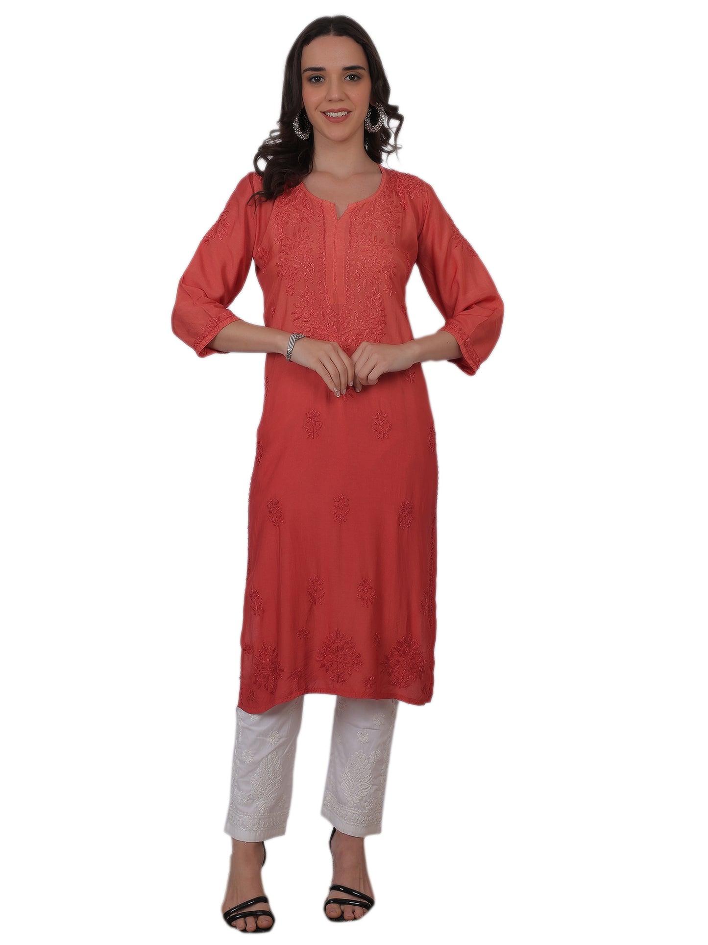 ആഡംബര സിയാൻ ചിക്കൻകാരി കുർത്തി ഹാൻഡ് എംബ്രോയ്ഡറി മസ്ലിൻ ഫാബ്രിക്ക്, മുഗളായി, ലഖ്നവി മോട്ടിഫുകൾ - ബോളിവുഡ്-റെഡി പരമ്പരാഗത ചാരുത