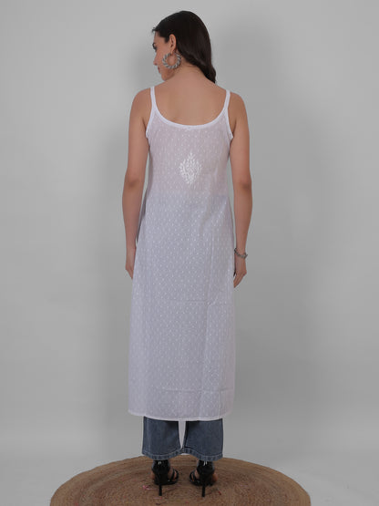 Shop sea green pure cotton dobby Chikankari straight kurti with authentic Lucknowi hand embroidery. Soft, breathable and perfect for summer wear.