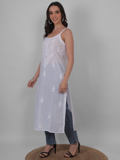 Shop sea green pure cotton dobby Chikankari straight kurti with authentic Lucknowi hand embroidery. Soft, breathable and perfect for summer wear.