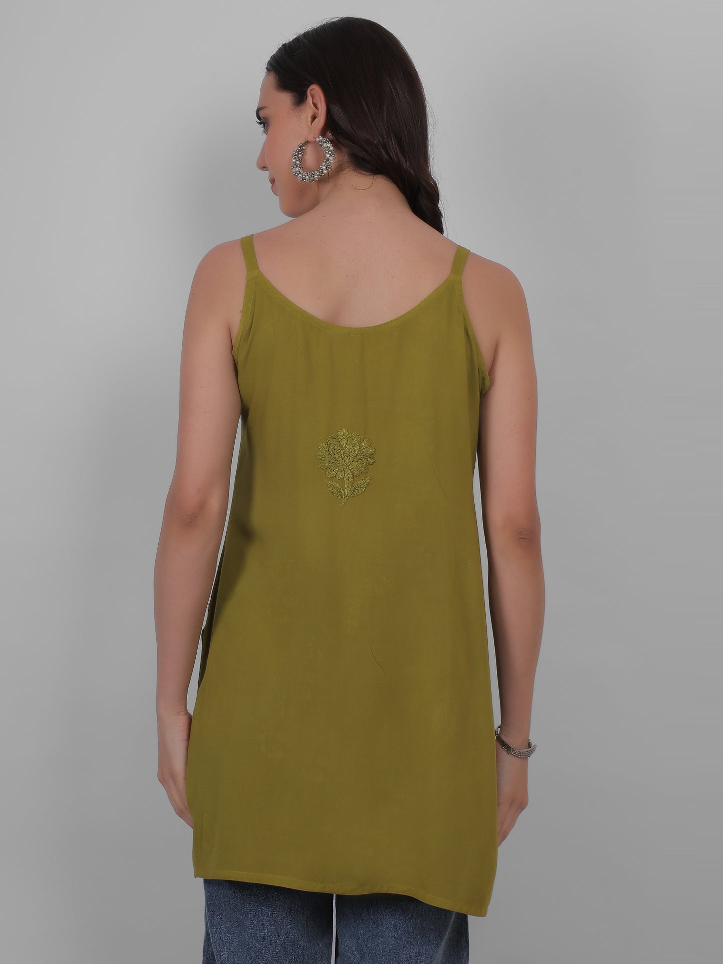 Modal Chikankari Hand Embroidered Noodle Strap Kurti for Women Red, Aqua Blue, Baby Pink, Olive Green & Coral Pink.