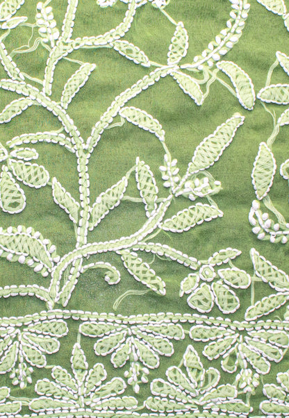 The Chikankari Story Elegant Chikankari Hand Embroidered Georgette Saree with Bakhiya Work – 5.4 Meter Saree with 0.9 Meter Blouse Piece Full Body Embrodery.