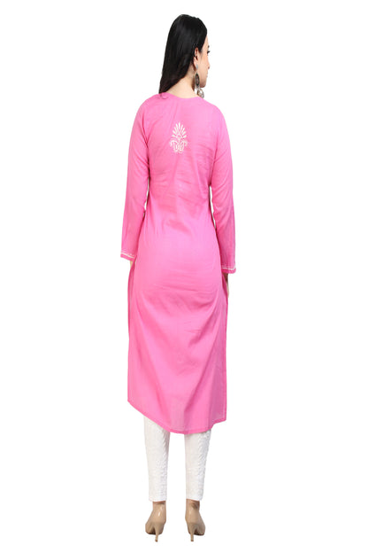 The Chikankari Story Chikankari Hand Embroidery Cotton Kurti with 3D Motifs – Pink Lakhnavi Self-Design Kurti for Women, Bollywood-Inspired, Global Top Seller.