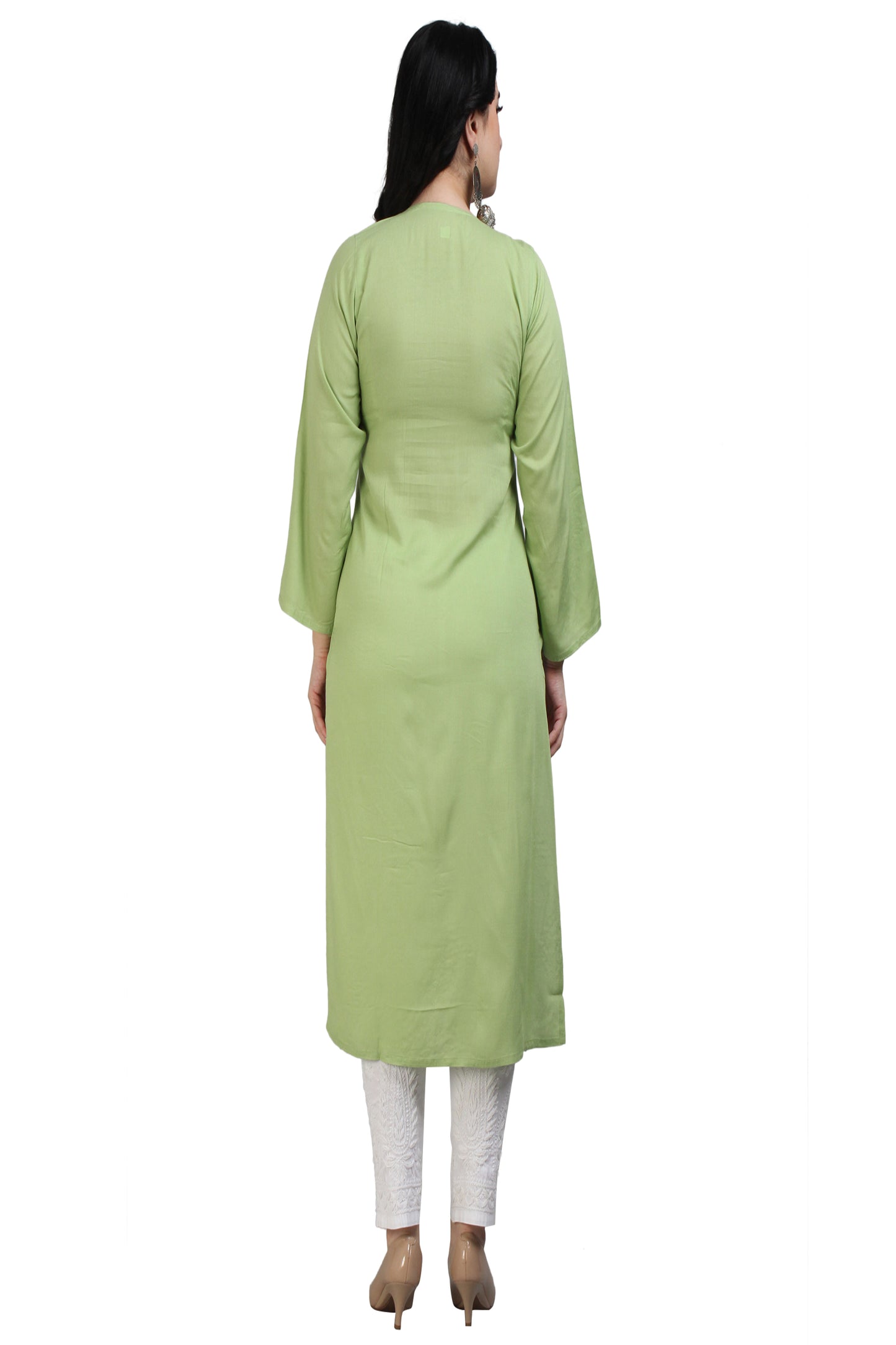 The Chikankari Story Chikankari Computer Embroidery Rayon Kurti with Motifs – Green Self-Design Lakhnavi Kurti for Women, Bollywood-Inspired, Global Top Seller.