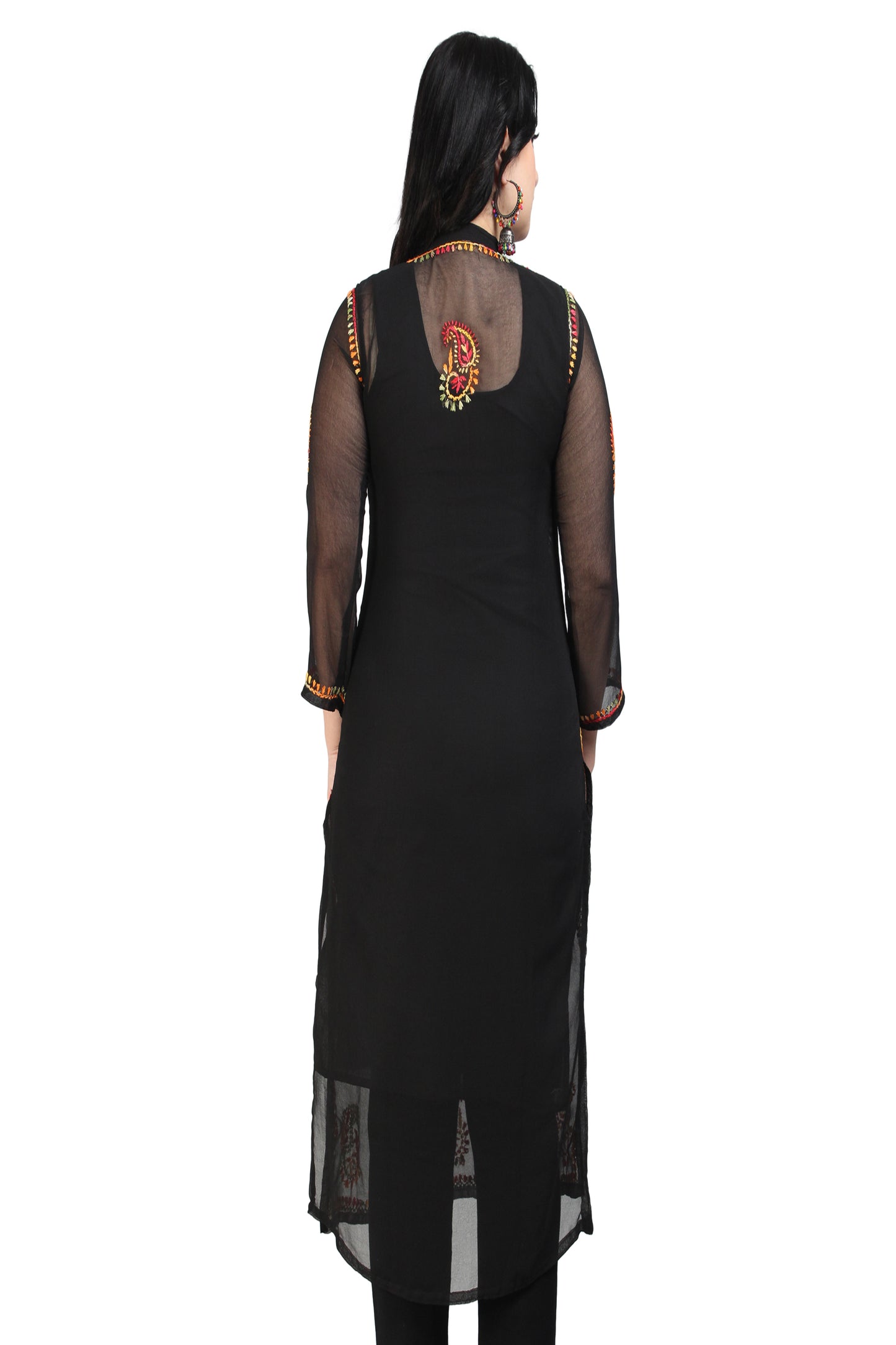 The Chikankari Story Women's Premium Black Georgette Kurti with Chikankari Hand Embroidery - Lightweight Fabric.