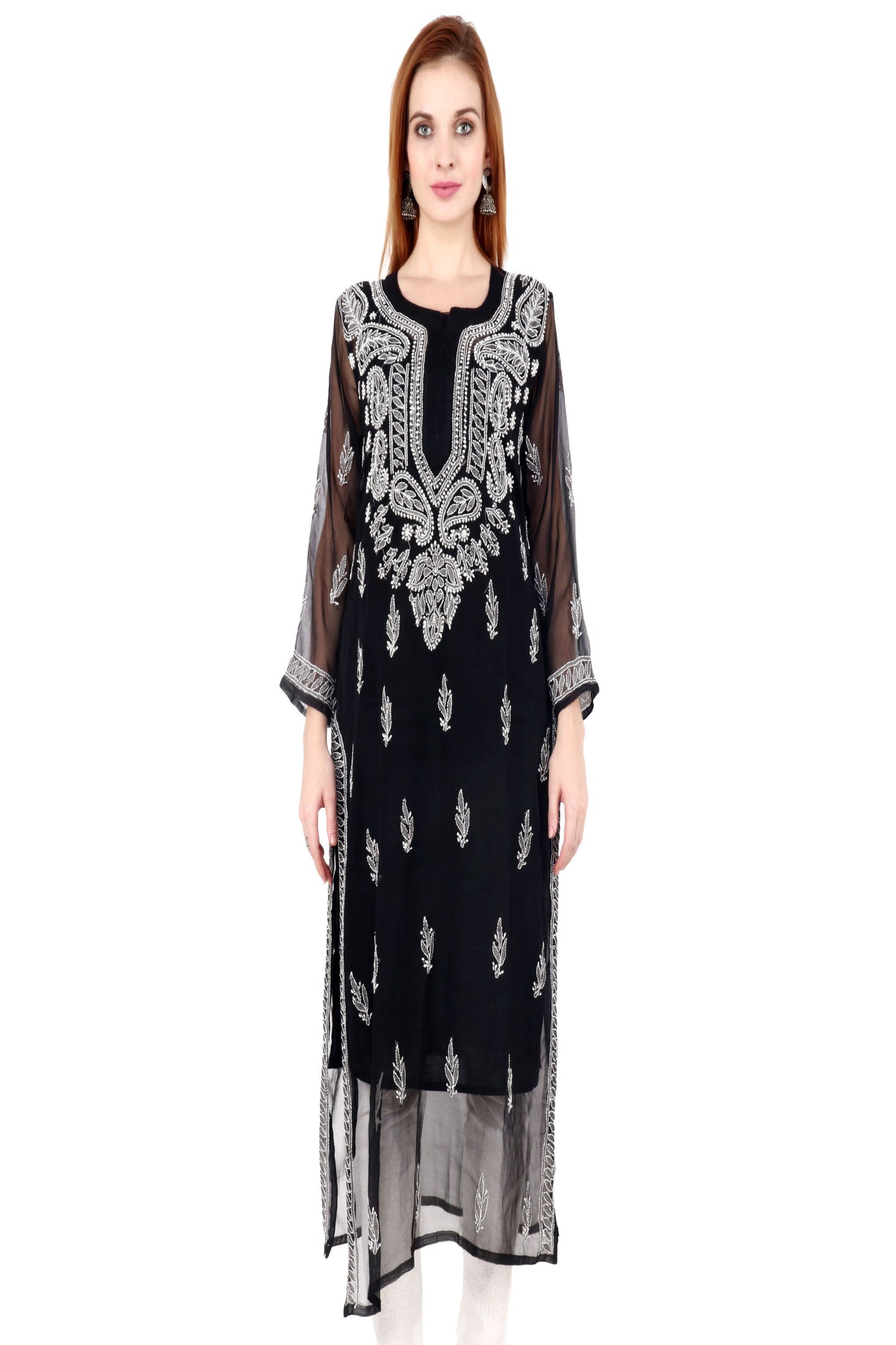 The Chikankari Story Women's Premium Black Georgette Kurti with Chikankari & Aari Hand Embroidery - Lightweight Traditional Bakhhiya Work kurti kurta.