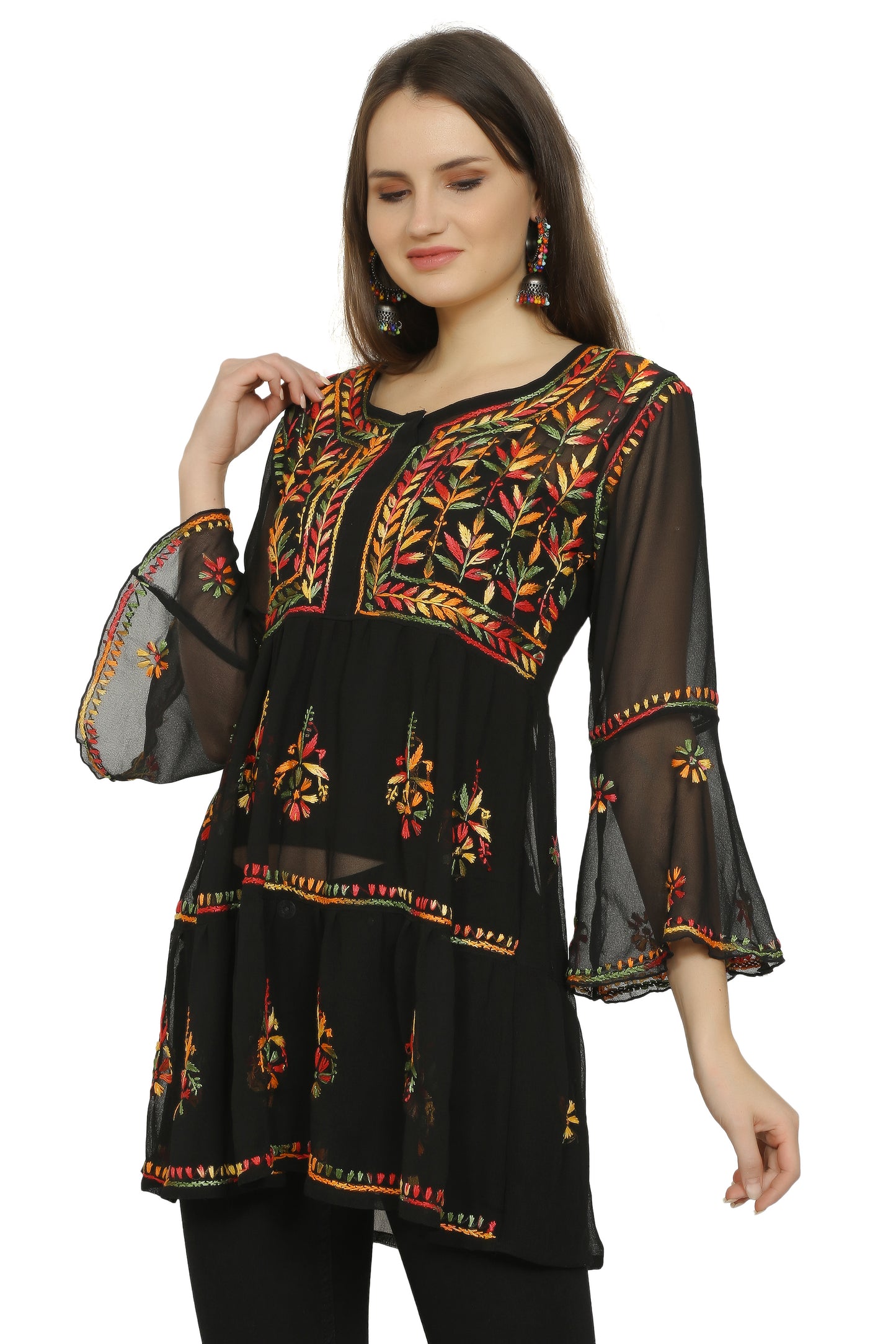 The Chikankari Story Women's Black Georgette Short Kurti with Chikankari Hand Embroidery - Lightweight, Elegant, and Versatile.