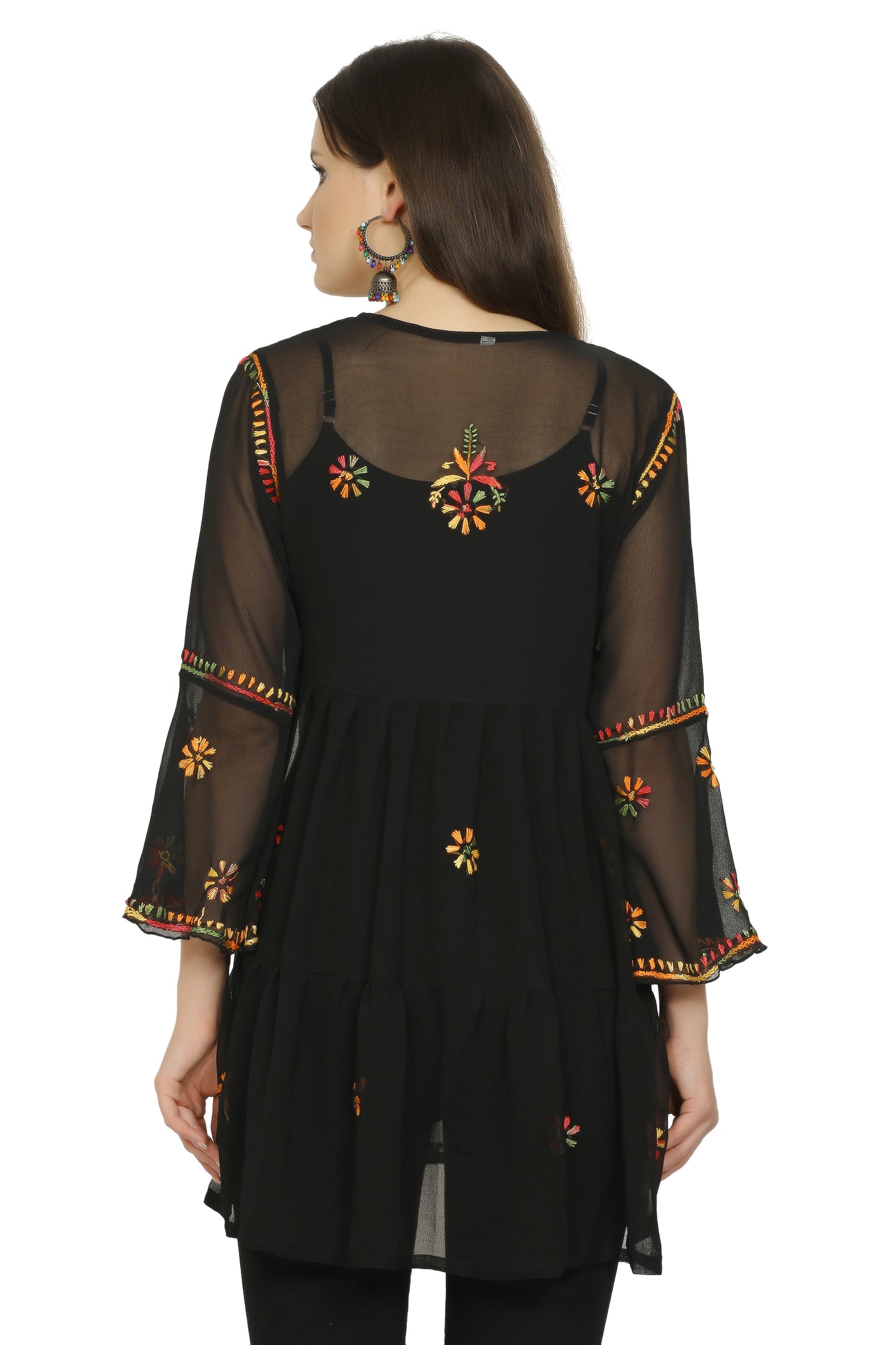 The Chikankari Story Women's Black Georgette Short Kurti with Chikankari Hand Embroidery - Lightweight, Elegant, and Versatile.