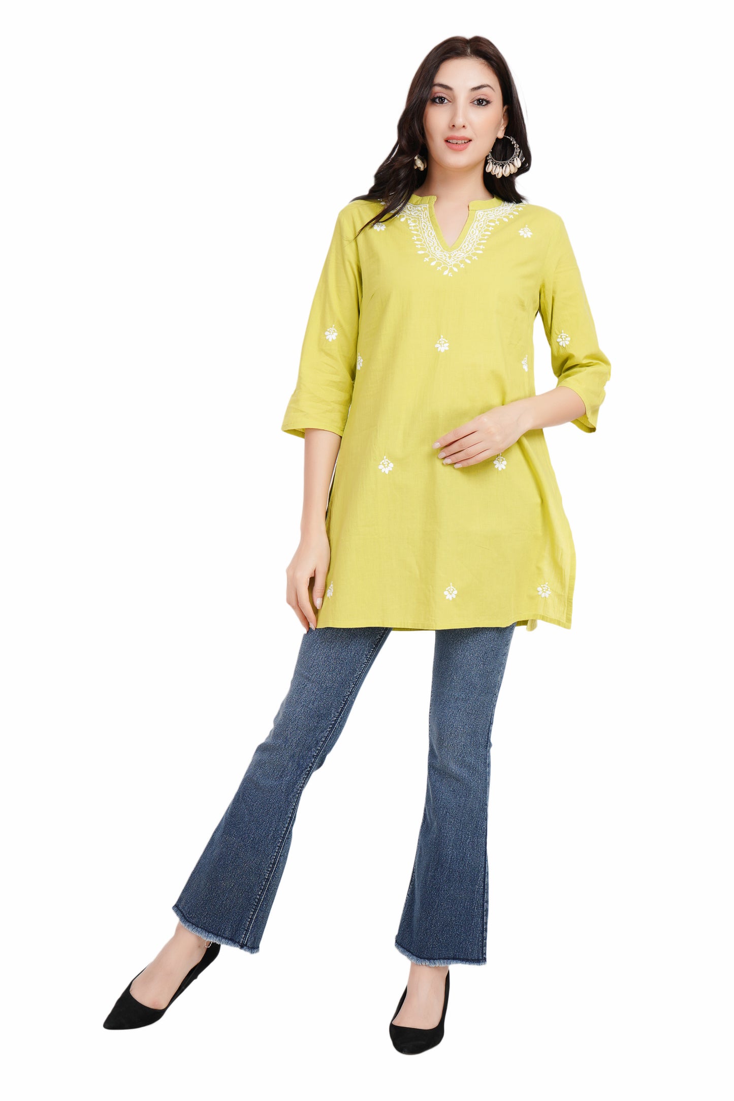 The Chikankari Story Yellow Chikankari Hand Embroidery Short Cotton Kurti for Women - Mughalayi Motif, Lakhnavi Heritage, Top-Selling Style