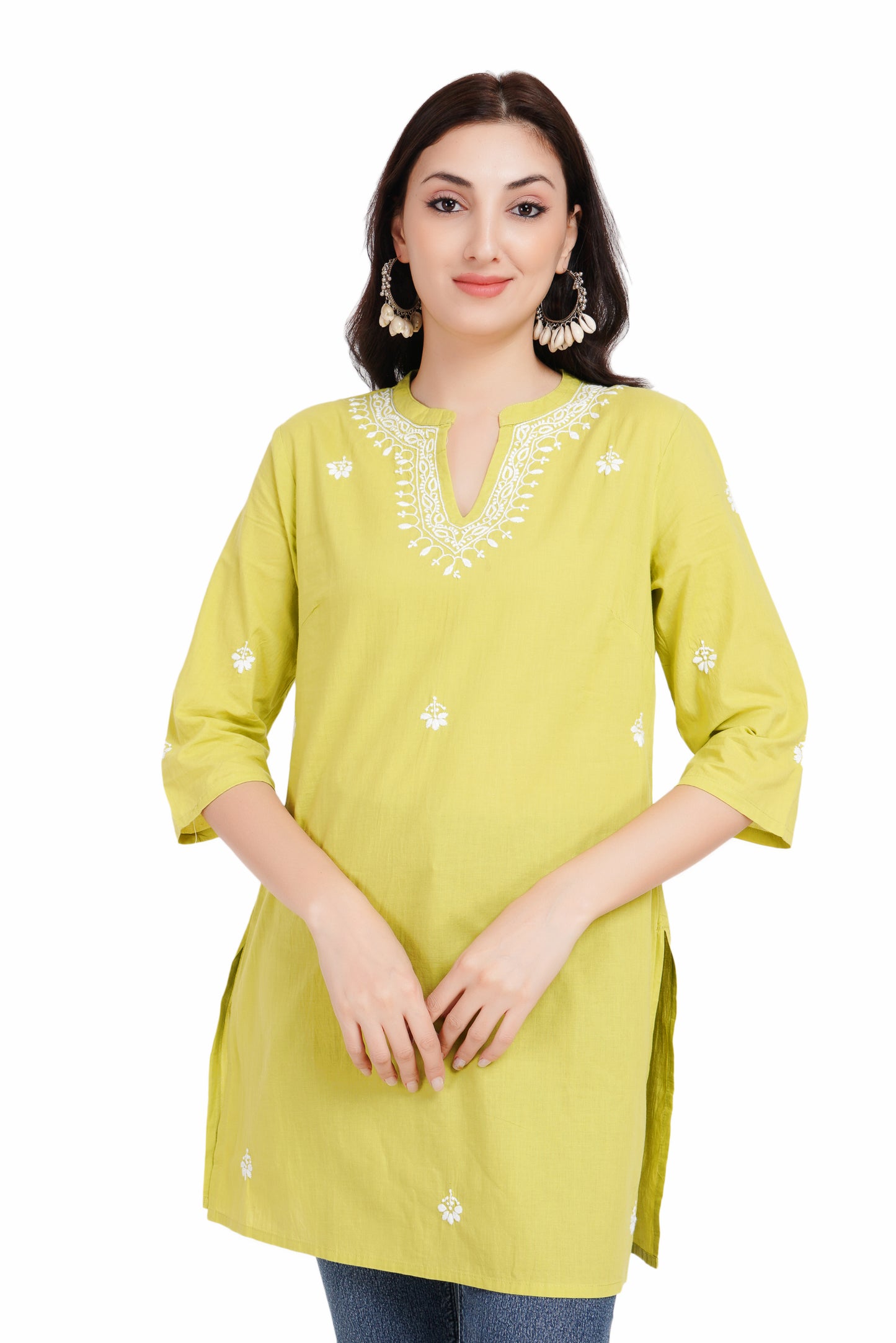 The Chikankari Story Yellow Chikankari Hand Embroidery Short Cotton Kurti for Women - Mughalayi Motif, Lakhnavi Heritage, Top-Selling Style