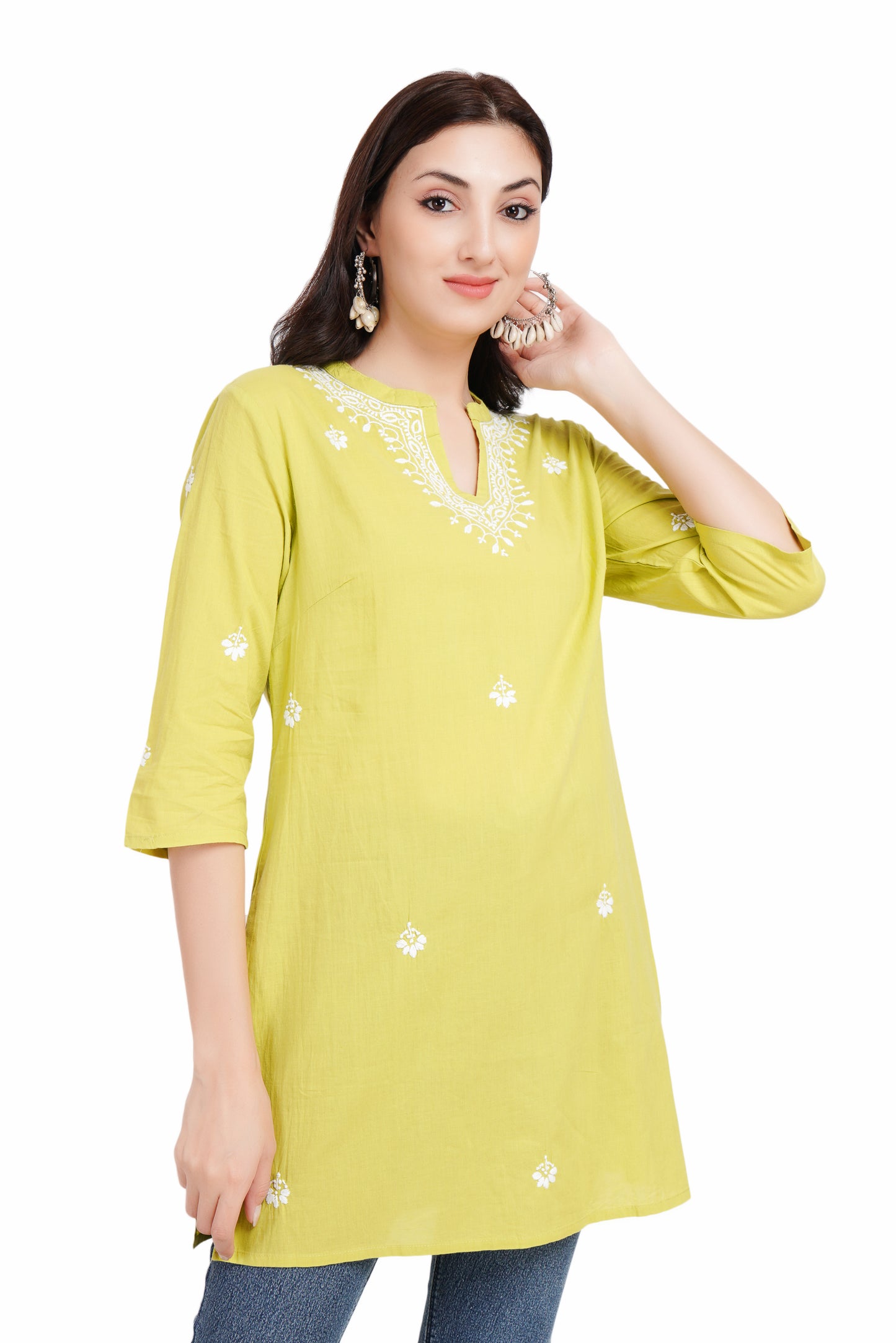 The Chikankari Story Yellow Chikankari Hand Embroidery Short Cotton Kurti for Women - Mughalayi Motif, Lakhnavi Heritage, Top-Selling Style