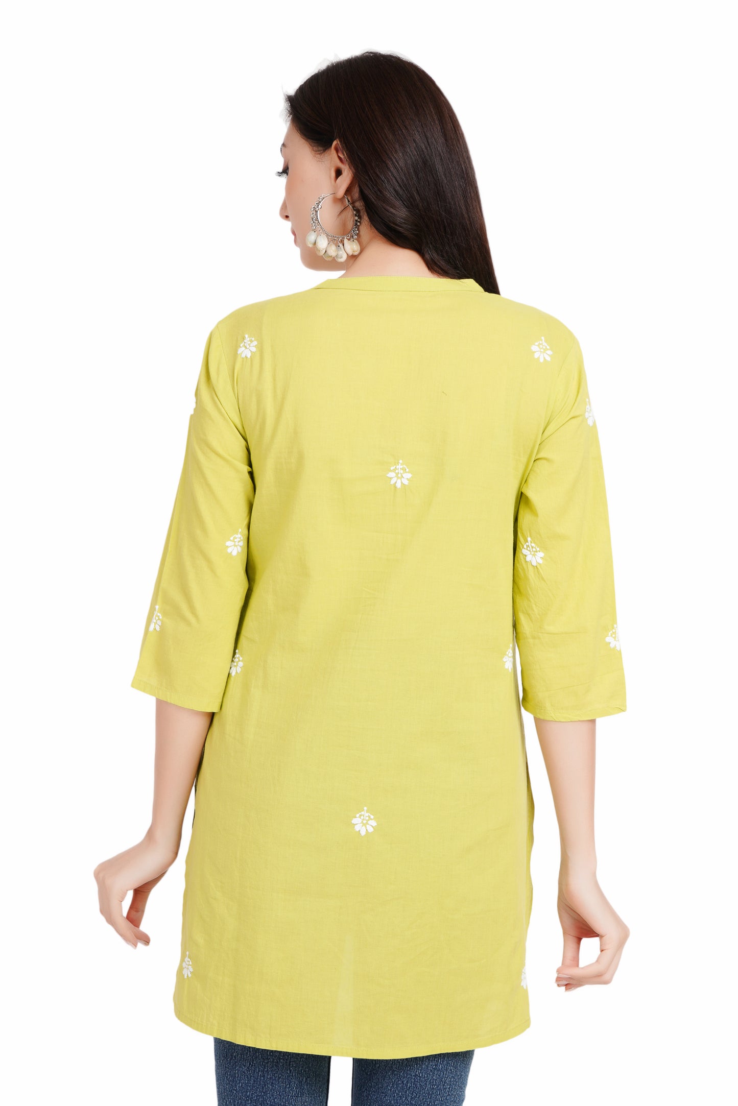 The Chikankari Story Yellow Chikankari Hand Embroidery Short Cotton Kurti for Women - Mughalayi Motif, Lakhnavi Heritage, Top-Selling Style