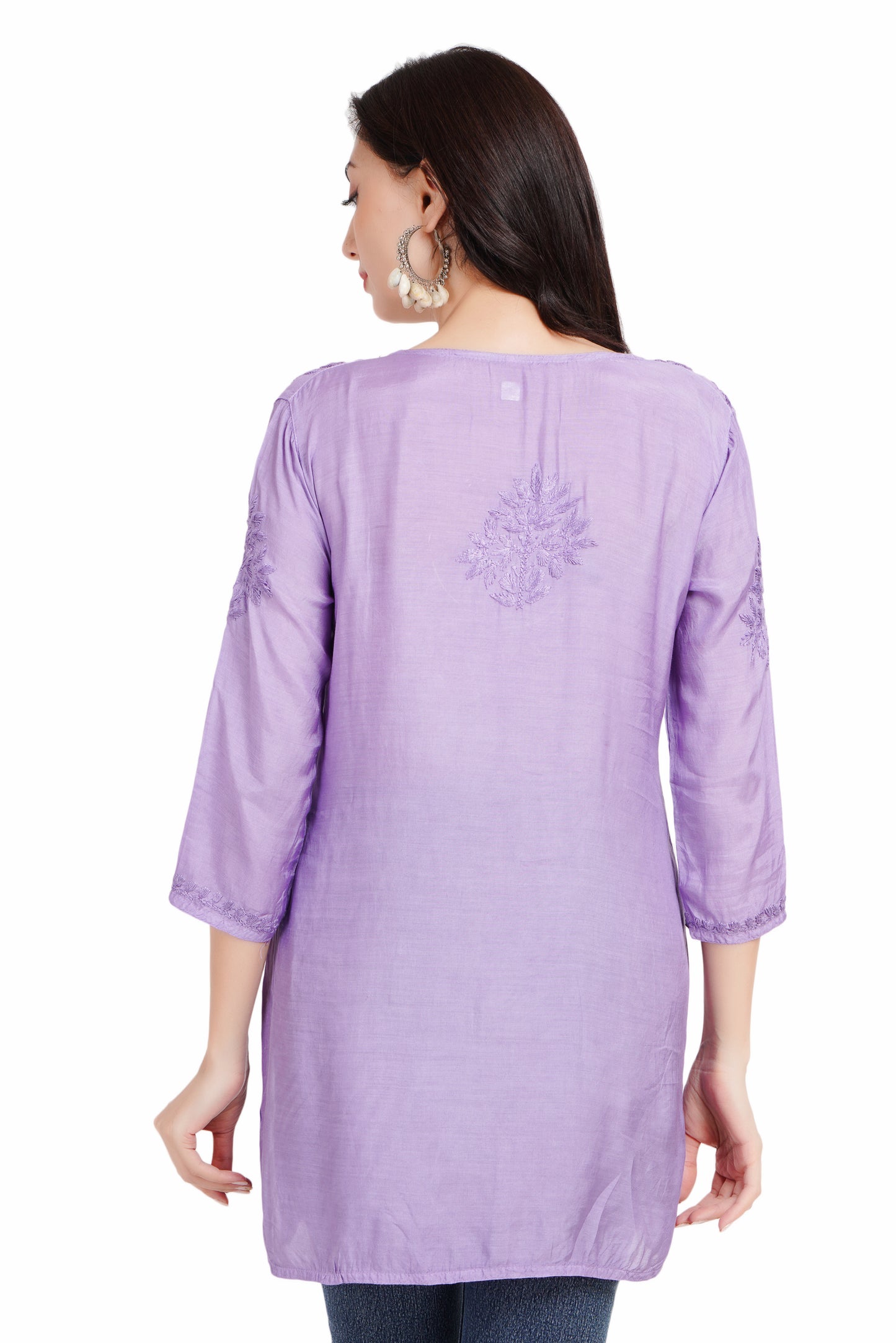 The Chikankari Story Purple Chikankari Hand Embroidery Short Muslin Kurti for Women - Mughalayi Motif, Lakhnavi Heritage, Top-Selling Design