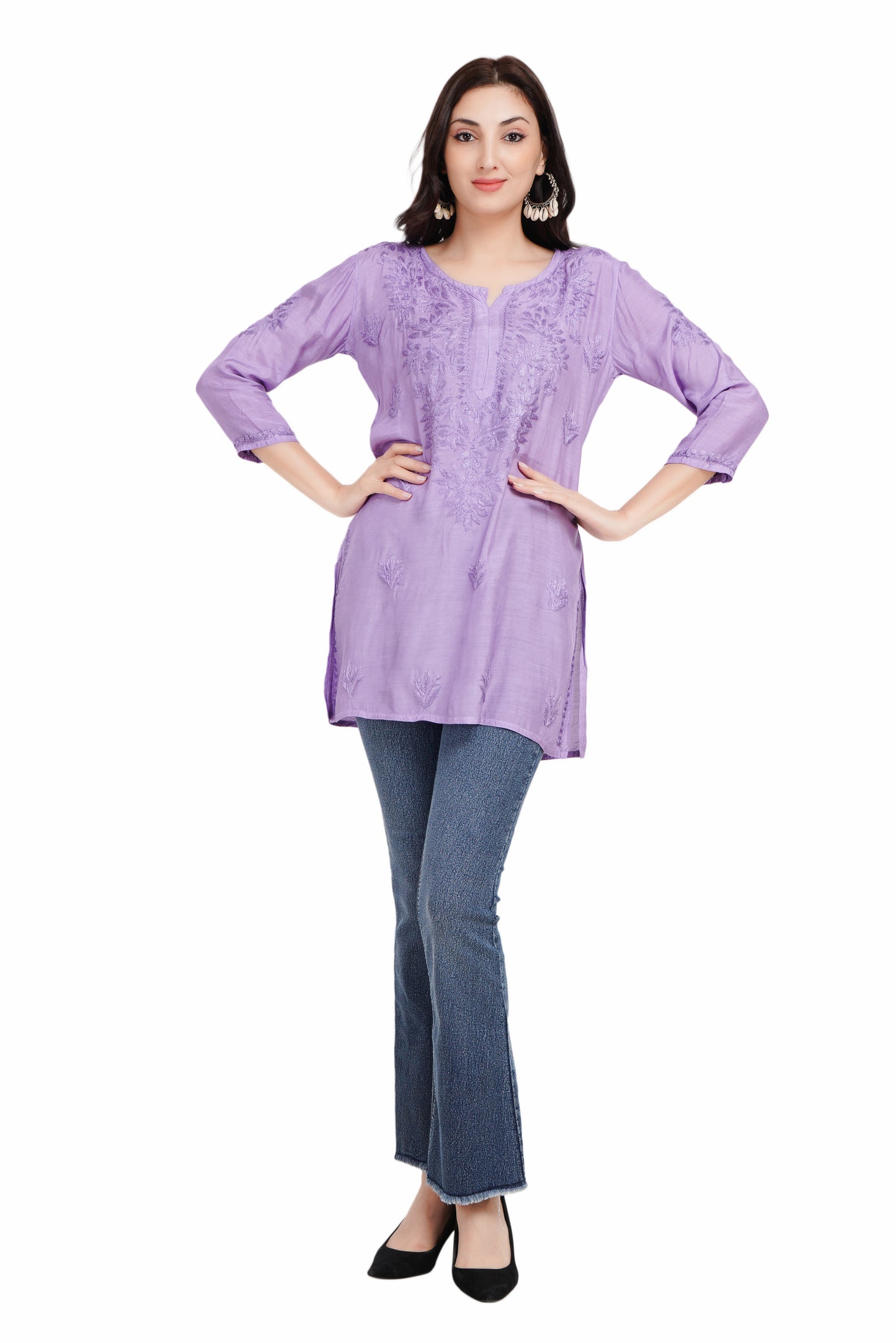 The Chikankari Story Purple Chikankari Hand Embroidery Short Muslin Kurti for Women - Mughalayi Motif, Lakhnavi Heritage, Top-Selling Design