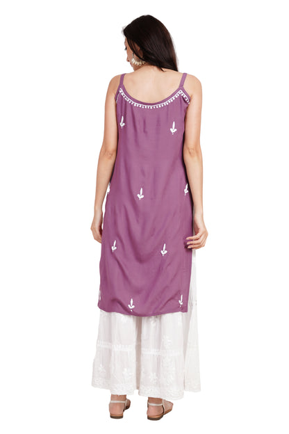 The Chikankari Story Premium Hot Purple Modal Kurti with Chikankari Embroidery – Elegant Fusion of Tradition and Style.