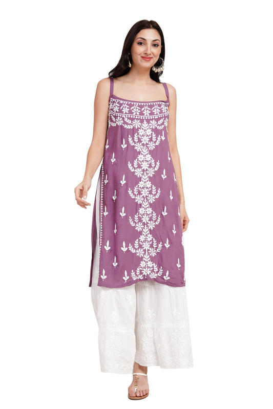 The Chikankari Story Premium Hot Purple Modal Kurti with Chikankari Embroidery – Elegant Fusion of Tradition and Style.