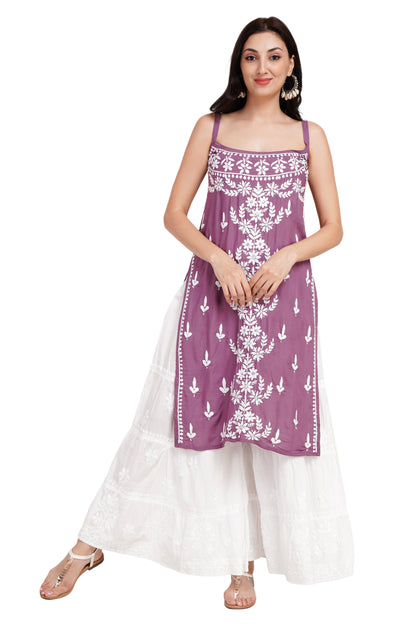 The Chikankari Story Premium Hot Purple Modal Kurti with Chikankari Embroidery – Elegant Fusion of Tradition and Style.