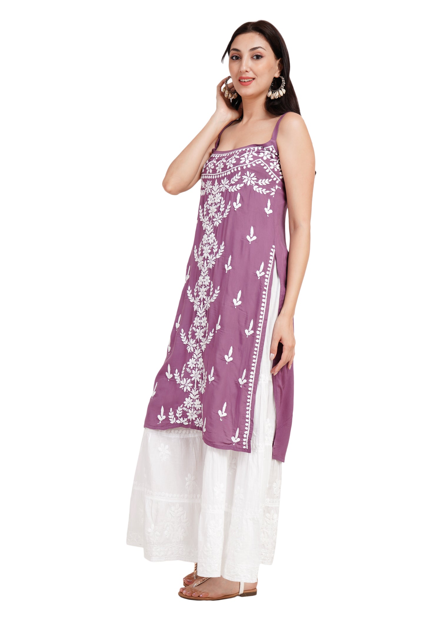 The Chikankari Story Premium Hot Purple Modal Kurti with Chikankari Embroidery – Elegant Fusion of Tradition and Style.