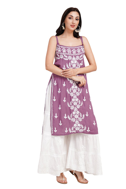 The Chikankari Story Premium Hot Purple Modal Kurti with Chikankari Embroidery – Elegant Fusion of Tradition and Style.