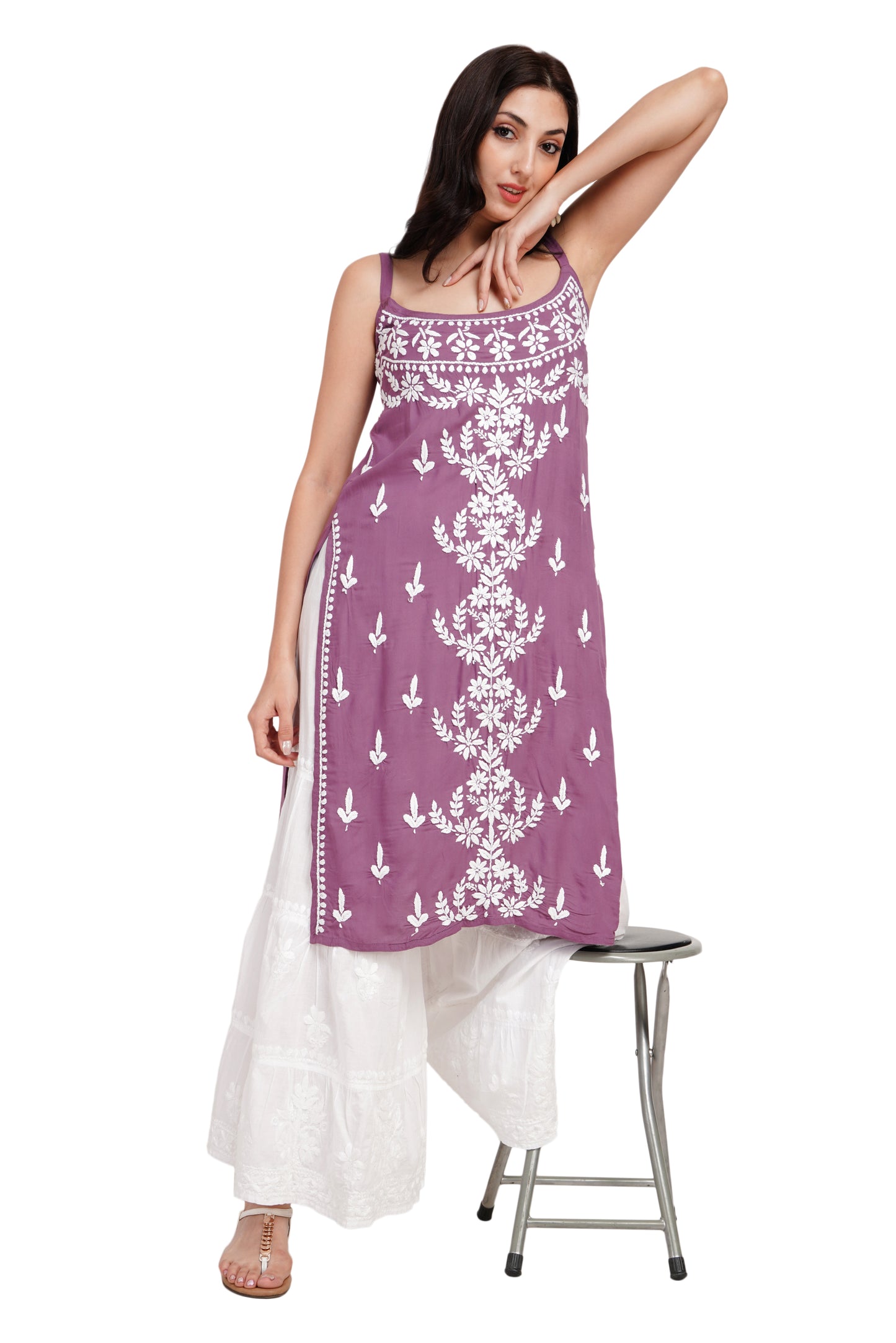 The Chikankari Story Premium Hot Purple Modal Kurti with Chikankari Embroidery – Elegant Fusion of Tradition and Style.