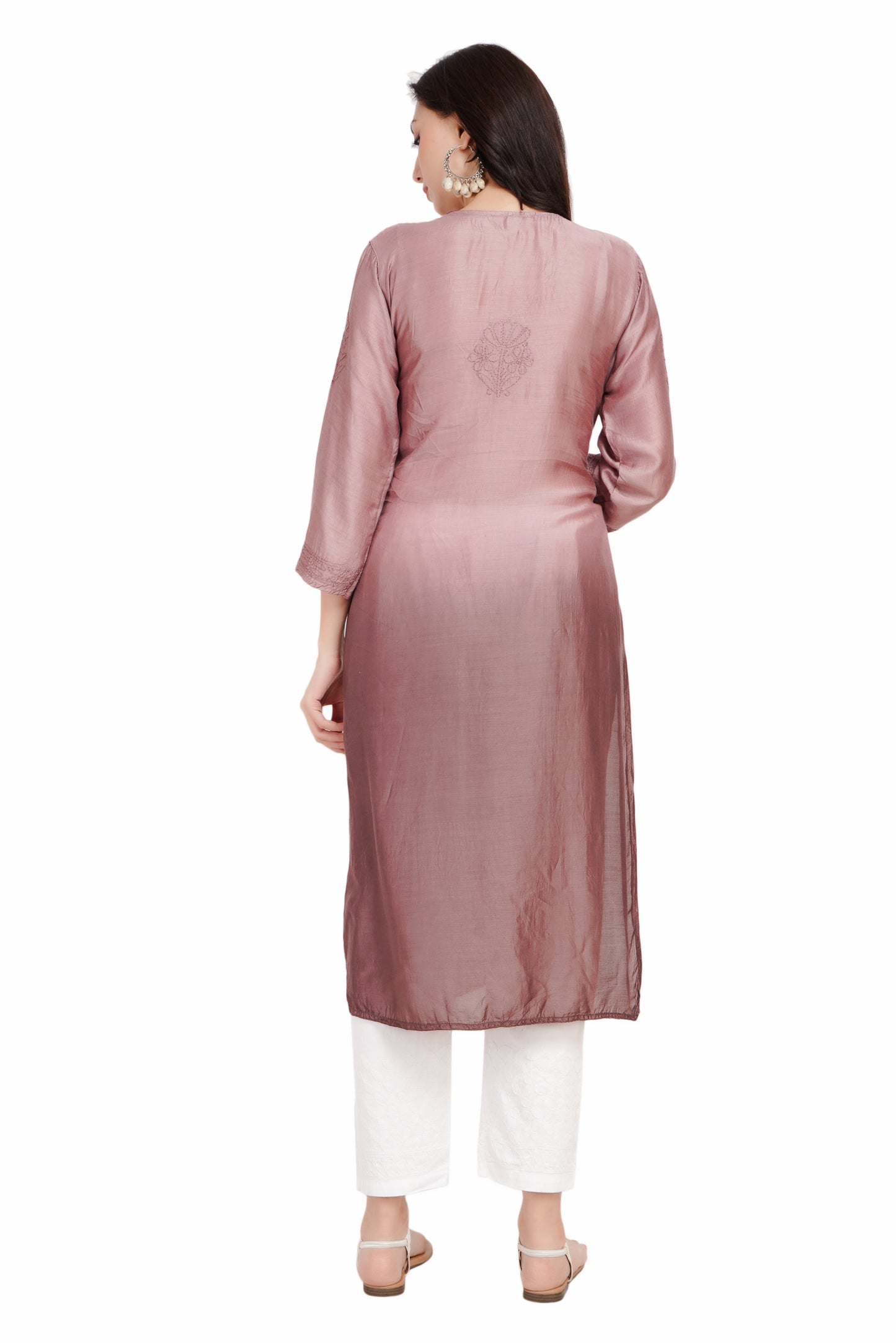 The Chikankari Story Luxurious Mughal-Inspired Chikankari Kurti Hand Embroidered Muslin Fabric with Self-Design Motifs