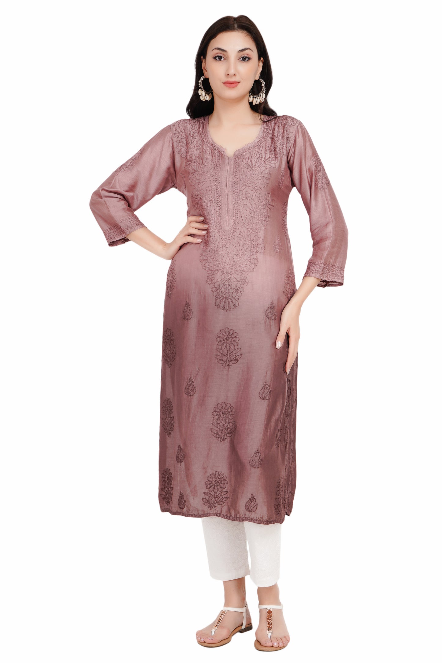 The Chikankari Story Luxurious Mughal-Inspired Chikankari Kurti Hand Embroidered Muslin Fabric with Self-Design Motifs