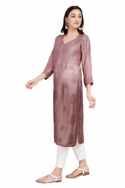 The Chikankari Story Luxurious Mughal-Inspired Chikankari Kurti Hand Embroidered Muslin Fabric with Self-Design Motifs