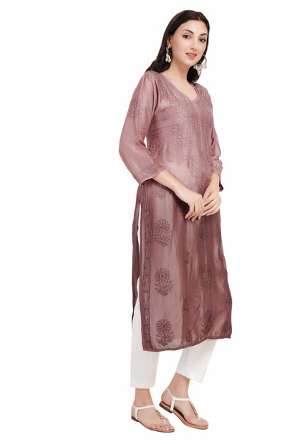 The Chikankari Story Luxurious Mughal-Inspired Chikankari Kurti Hand Embroidered Muslin Fabric with Self-Design Motifs