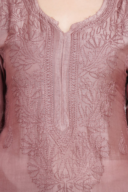 The Chikankari Story Luxurious Mughal-Inspired Chikankari Kurti Hand Embroidered Muslin Fabric with Self-Design Motifs