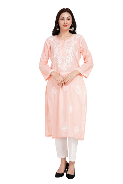 The Chikankari Story Chikankari Handmade Embroidery Pure cotton Kurti with Self-Design Motifs Traditional Lakhnavi Artisanal Craftsmanship