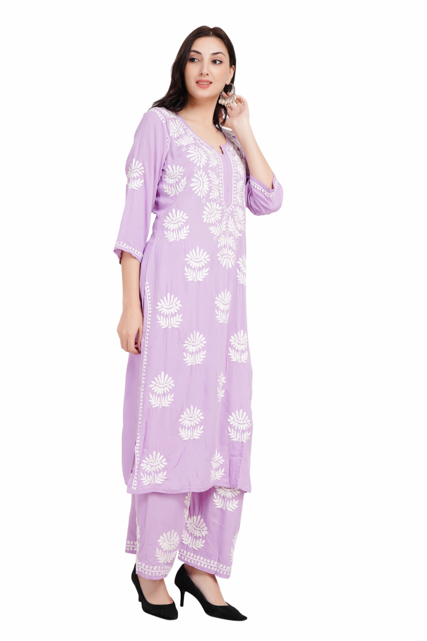 The Chikankari Story Luxurious Purple Palazzo Set with Lakhnavi Chikankari Hand Embroidery – Regal Modal Fabric, Sophisticated Charm, Perfect for Special Occasions.