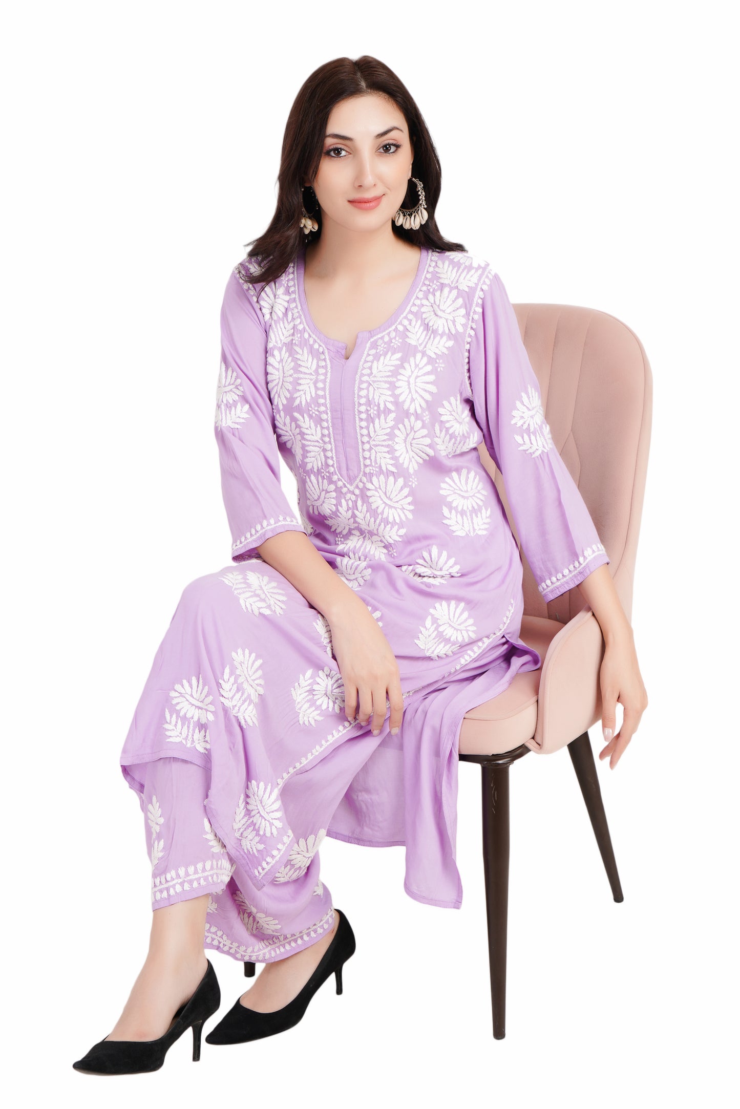 The Chikankari Story Luxurious Purple Palazzo Set with Lakhnavi Chikankari Hand Embroidery – Regal Modal Fabric, Sophisticated Charm, Perfect for Special Occasions.