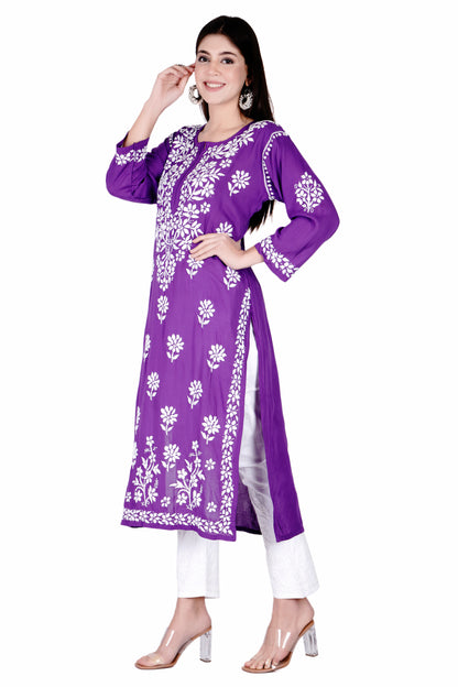 The Chikankari Story Stylish Chikankari Modal Long Kurti for women, Hand Embroidered Elegant Fashion Kurta