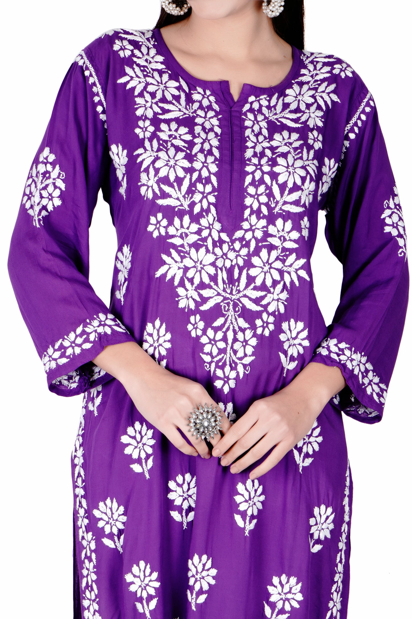 The Chikankari Story Stylish Chikankari Modal Long Kurti for women, Hand Embroidered Elegant Fashion Kurta