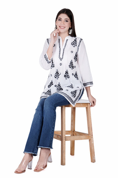 The Chikankari Story Elegant White Mulmul Cotton Chikankari Kurti: A Timeless Blend of Tradition and Modern Style