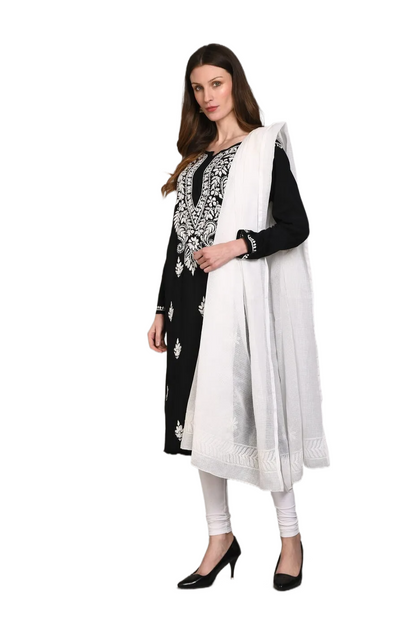 The Chikankari Story Pure Kota Cotton White Dyeable Dupatta with Fine Lucknowi Chikankari Hand Embroidery (Tepchi Work)