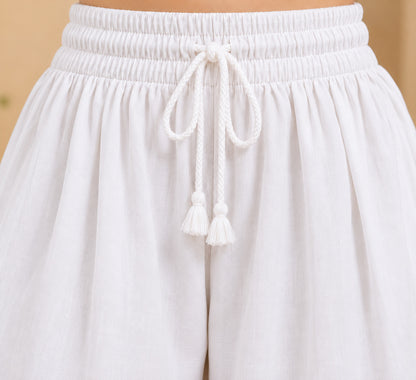 Women White Cotton Chikankari Hand Embroidered Palazzo