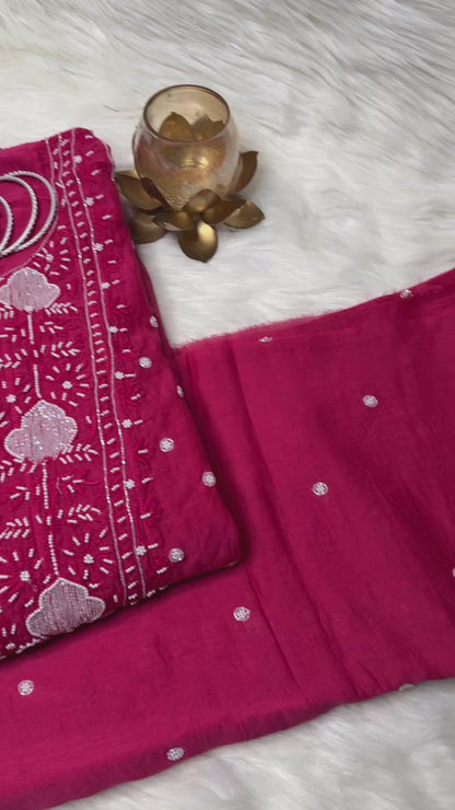 The Chikankari Story: Graceful Semi-Stitched Mul Chanderi Anarkali (with Dupatta) with Pearl & Cut Dana Detailing – A Celebration of Handcrafted Elegance