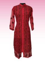 Latest Handmade Embroidery Dress Georgette Chikankari Red Long kurti