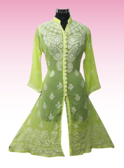 Indian Fashion Ethnic wear - Chikankari Lucknowi A-line Georgette Kurti