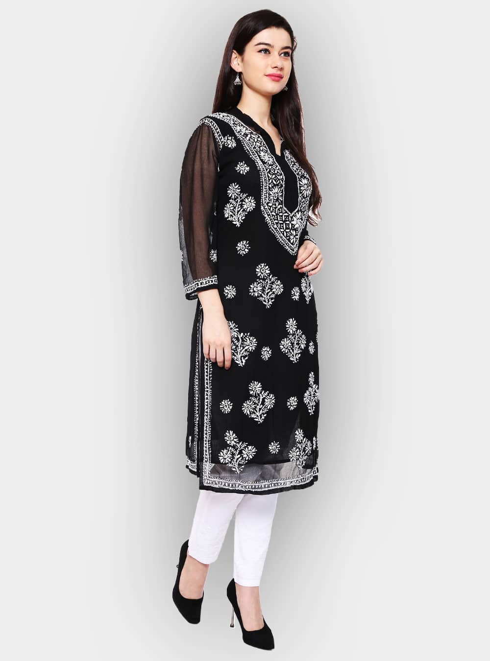 Buy online Ada Hand Embroidered Sea Green Georgette Lucknow Chikankari Kurta  With Slip from Kurta Kurtis for Women by Ada for 2289 at 0 off  2023  Limeroadcom