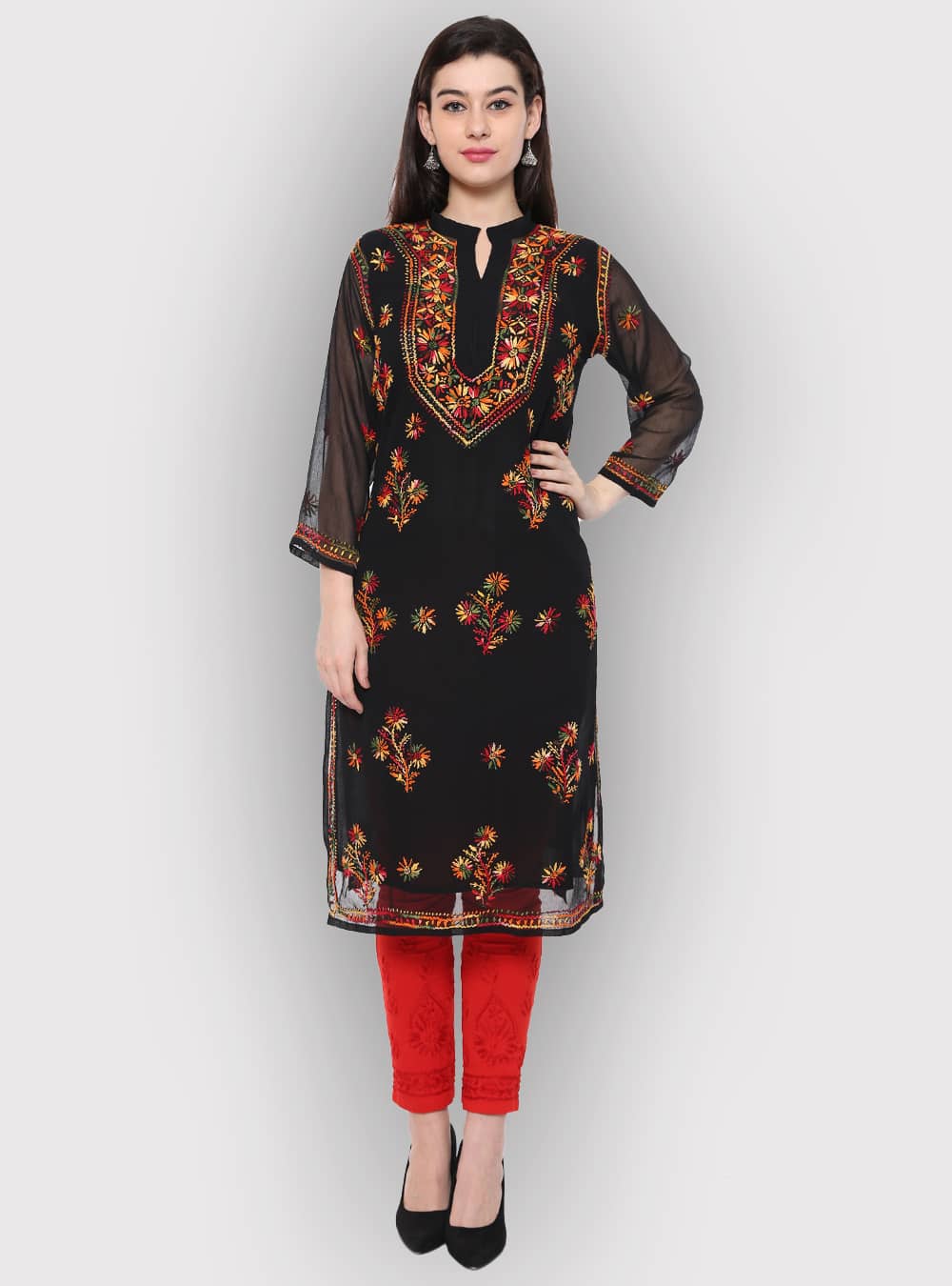 Black Georgette Bell Long Sleeve Chikankari Kurti, Wash Care: Machine wash  at Rs 599 in Lucknow
