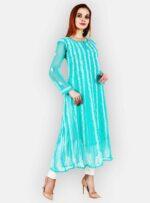 Women’s Lucknow pure georgette Chikankari long length blue color with hand embroidery Kurti