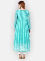 Women’s Lucknow pure georgette Chikankari long length blue color with hand embroidery Kurti